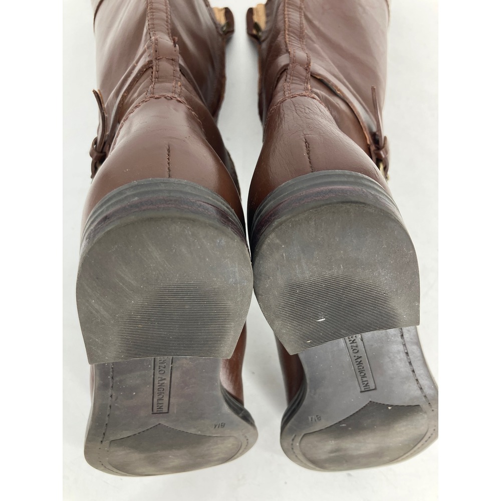 Enzo Angiolini Riding Boots Women 8M Brown Leather Buckle Tall Zip - Picture 7 of 9